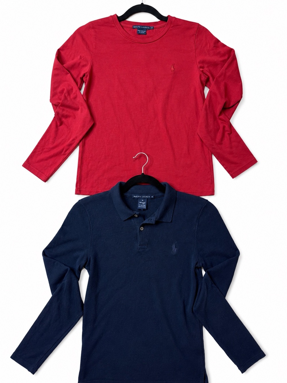 Polo Ralph Lauren Long Sleeve Bundle - Red Crewneck + Navy Polo Top